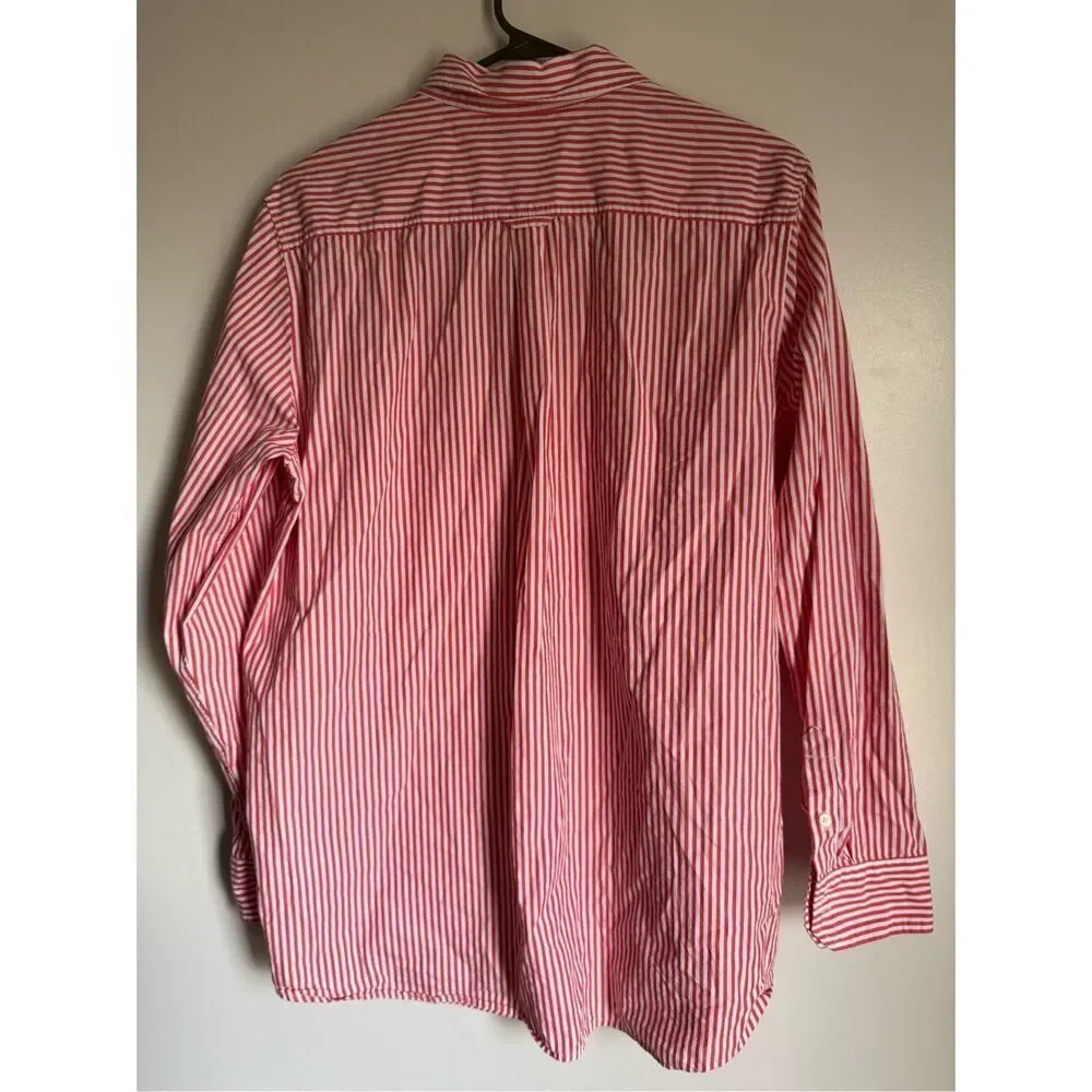 Banana Republic men’s red striped 100% cotton button shirt sz L beachy breathabl